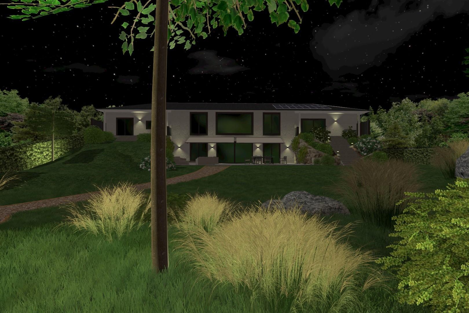3D-Model einer Villa in der Dunkelheit